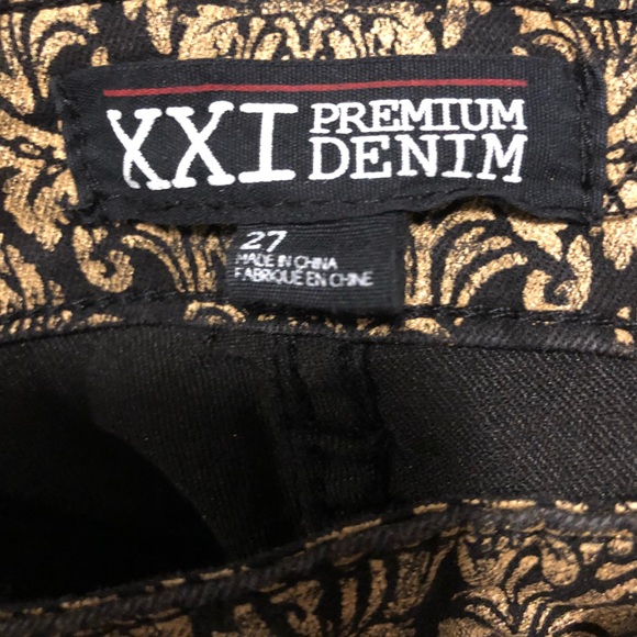 XXI Premium Denim black+gold jacquard skinny jeans - Picture 9 of 10
